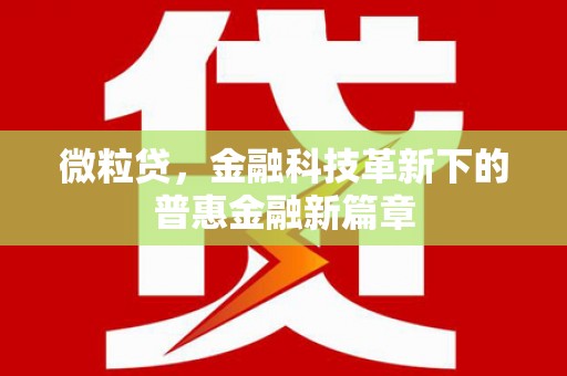 平安微粒贷，金融科技革新下的普惠金融新篇章
